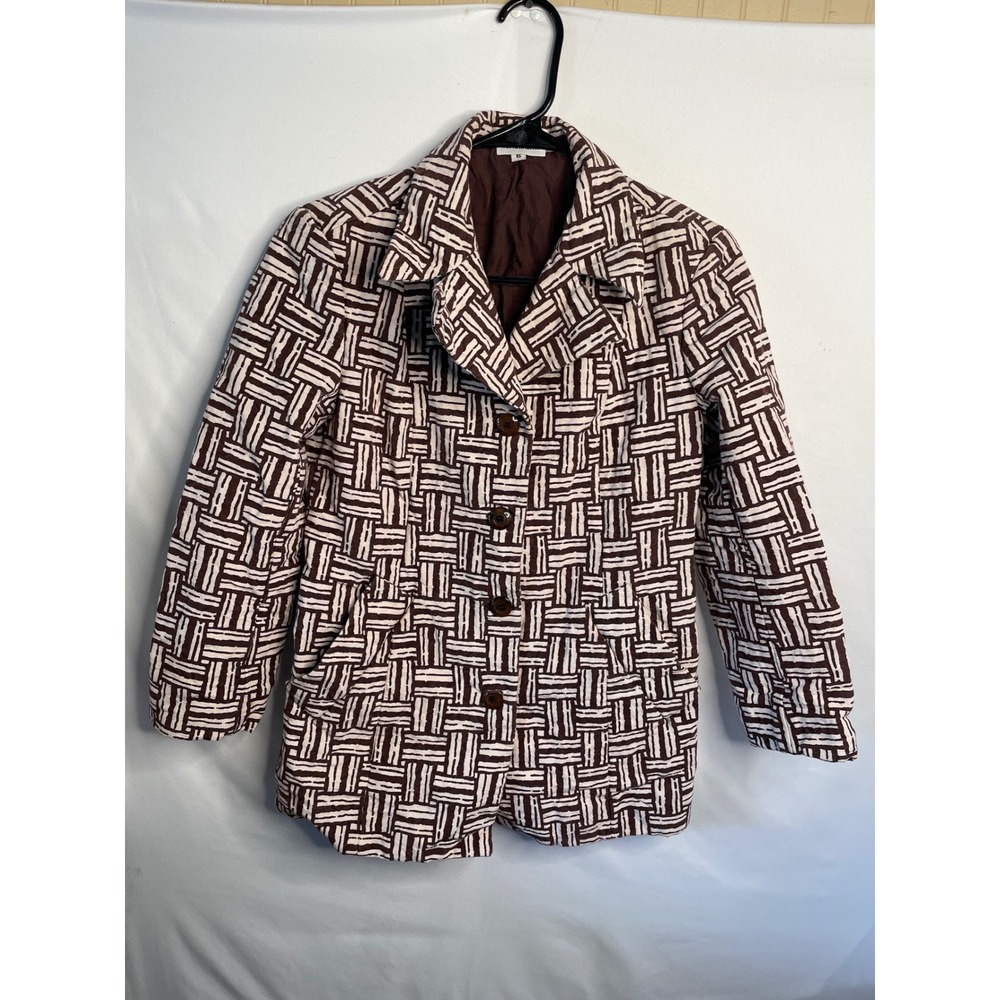 Isaac Mizrahi Saks Fifth Avenue Brown White Basketweave Jacket Size 6 Vintage